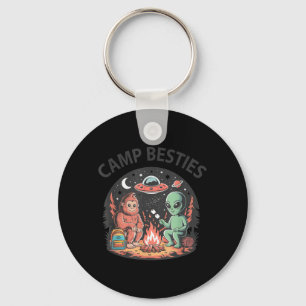 Cute Summer Camp Besties Alien Bigfoot Campground Key Ring