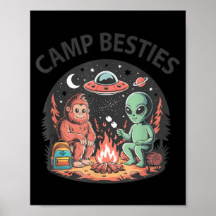 Cute Summer Camp Besties Alien Bigfoot Campground Poster