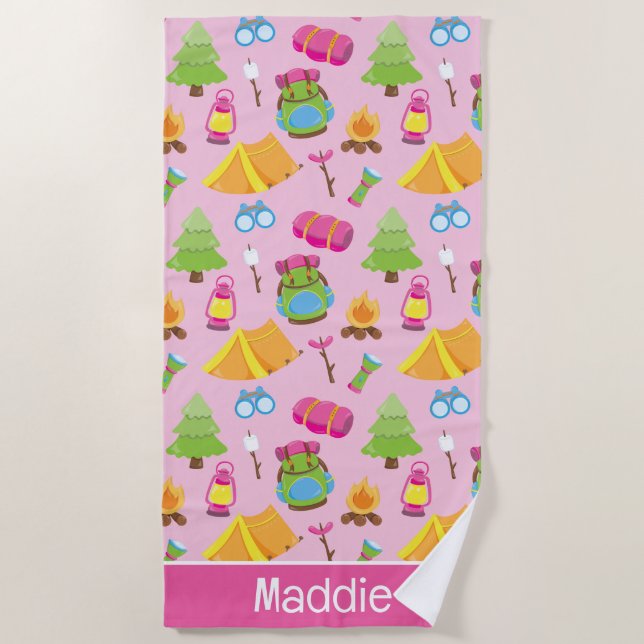 Cute Summer Camp Pattern Beach Towel (Front)