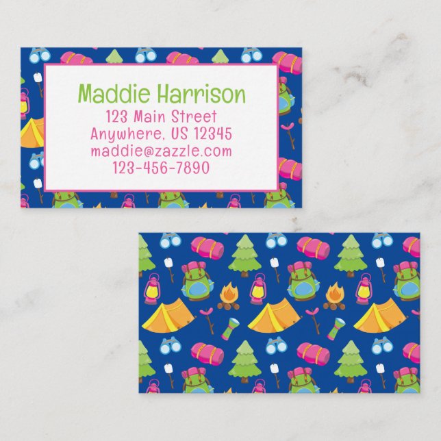 Cute Summer Camp Pattern Contact Card (Front/Back)