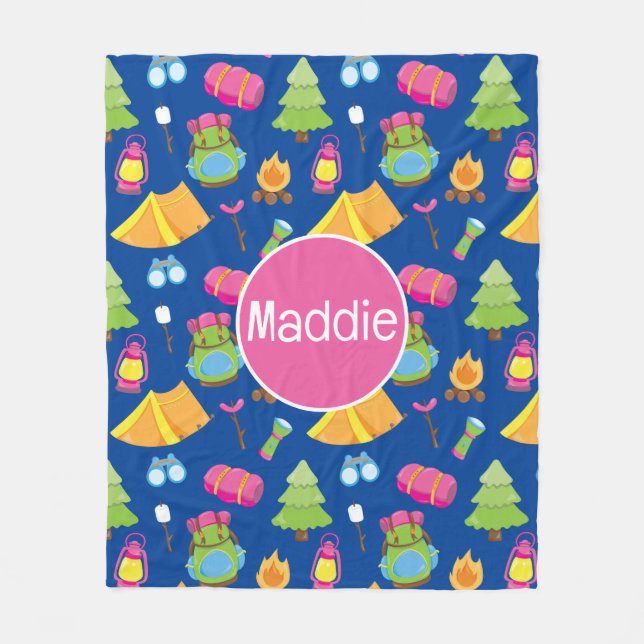 Cute Summer Camp Pattern Fleece Blanket (Front)