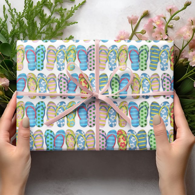 Cute Summer Colourful Flip Flops Pattern Wrapping Paper Sheet (Cute Colorful flip flops pattern wrapping paper. )