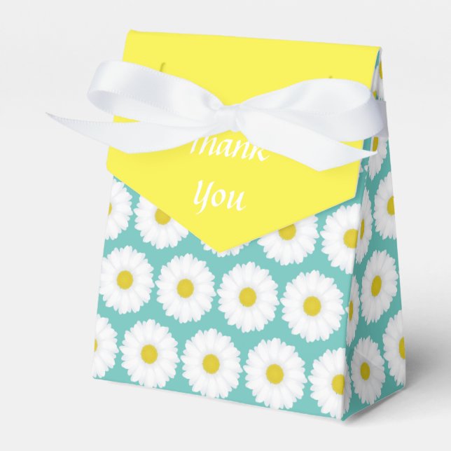 Cute Summer Daisies Pattern on Blue Favour Box (Front Side)