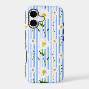 Cute Summer Daisy Pattern Light Blue Stripe