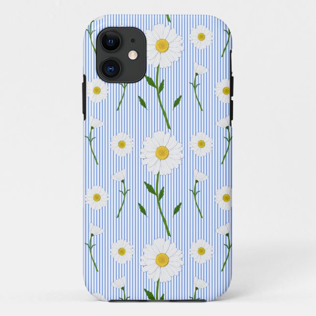 Cute Summer Daisy Pattern Light Blue Stripe  Case-Mate iPhone Case (Back)