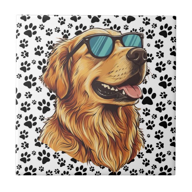 Cute Summer Dog – Adorable Beach Vibes Pup  Ceramic Tile (Front)