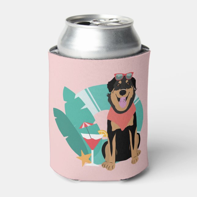 Cute Summer Dog With Sunglasses Can Cooler (Can Front)