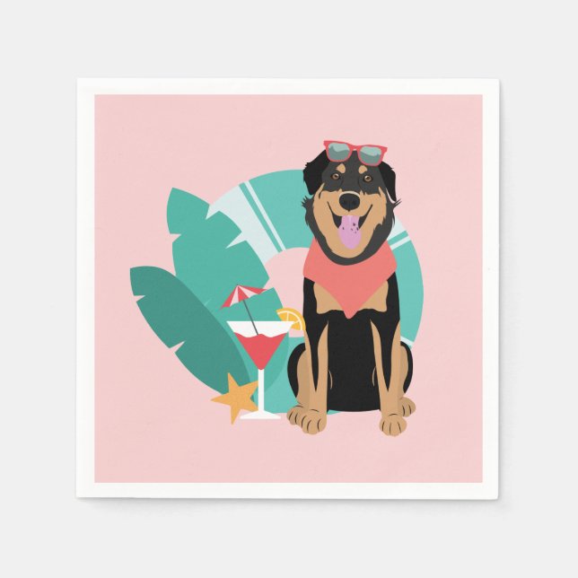 Cute Summer Dog With Sunglasses Napkin (Front)