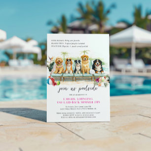 Cute Summer Dogs Tropical Poolside Party Invitation