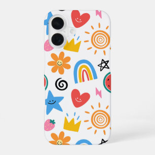 Cute Summer Doodles Whimsical Seamless Pattern iPhone 16 Case