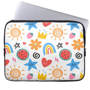 Cute Summer Doodles Whimsical Seamless Pattern Laptop Sleeve