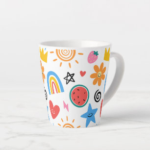 Cute Summer Doodles Whimsical Seamless Pattern Latte Mug