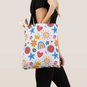 Cute Summer Doodles Whimsical Seamless Pattern Tote Bag
