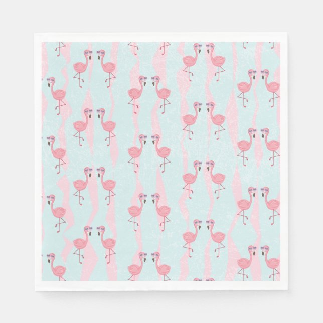 Cute Summer Flamingo Pattern In Pink & Green Party Napkin (Front)