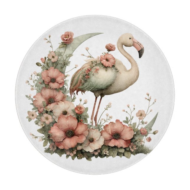 CUTE SUMMER FLAMINGO WITH FLOWERS CUTTING BOARD (Front)