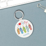 Cute Summer Flip Flops Custom Key Ring<br><div class="desc">Step into sunny style with this summer-inspired design featuring colourful flip flops in playful watercolor. With a simple, minimalist layout and charming heart detail, this piece combines cute flair with elegant calligraphy script typography. Perfect for custom accessories or party favour ideas, it’s a fun and vibrant way to celebrate warm...</div>