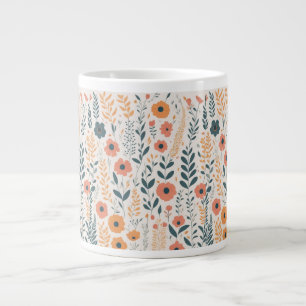 Cute Summer Floral Pattern Bright Colors Large Coffee Mug