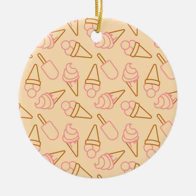 Cute summer food with outline ice cream contours ceramic ornament (Front)