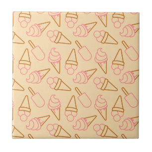 Cute summer food with outline ice cream contours ceramic tile