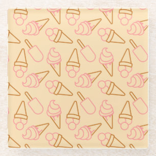 Cute summer food with outline ice cream contours glass coaster