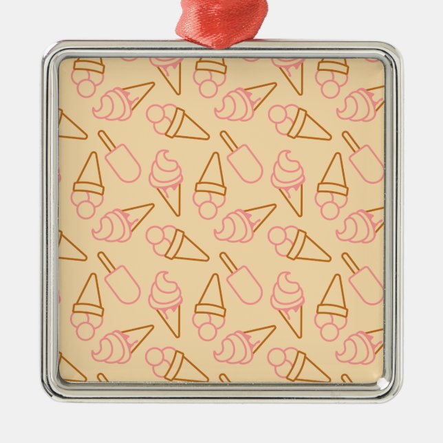 Cute summer food with outline ice cream contours metal ornament (Front)