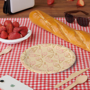 Cute summer food with outline ice cream contours paper plate