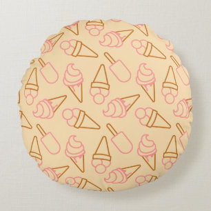 Cute summer food with outline ice cream contours round cushion