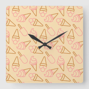 Cute summer food with outline ice cream contours square wall clock