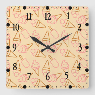 Cute summer food with outline ice cream contours square wall clock