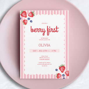 Cute Summer Fruit Berry First 1st Birthday Party Invitation