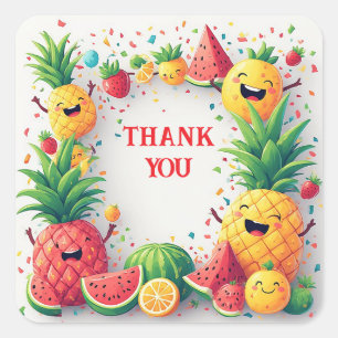 🍉 Cute Summer Fruit Border With Colourful Confett Square Sticker