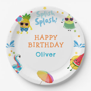 Cute Summer Fruit Character Birthday Paper Plate