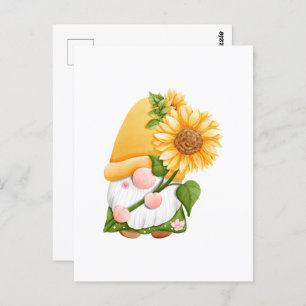 Cute Summer Garden Gnome with Sunflowers  Postcard