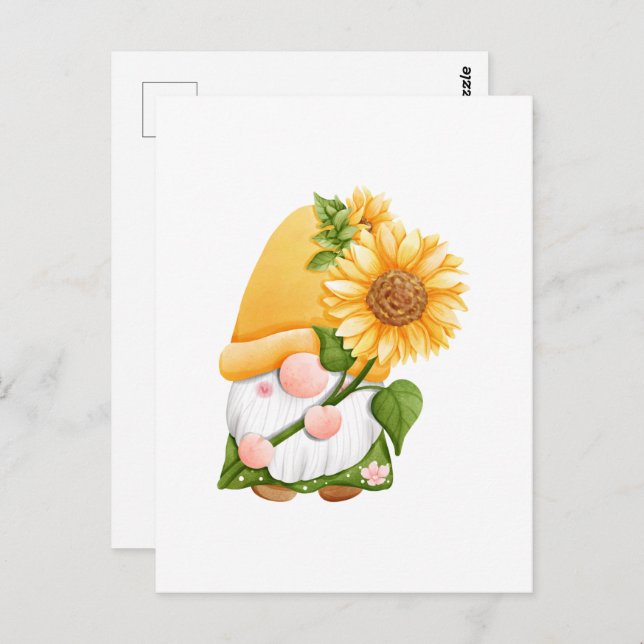 Cute Summer Garden Gnome with Sunflowers  Postcard (Front/Back)
