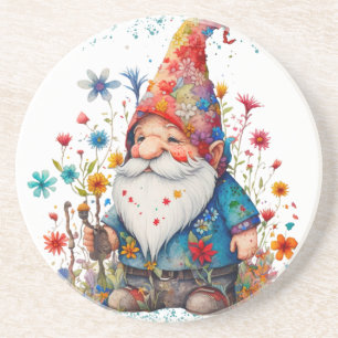Cute Summer Gnome With Flowers Coaster