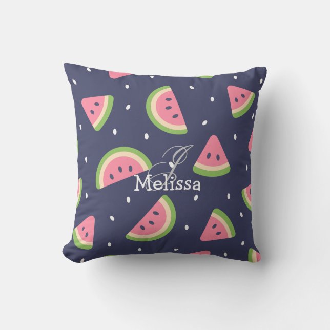 Cute Summer Green Pink Watermelon Fruit Pattern Cushion (Front)