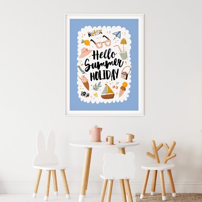 Cute Summer Holiday Quote Colourful Illustration Poster (In Situ, Kids Play Room)