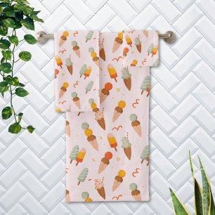 Cute Summer Ice Cream Pattern Bath Towel Set