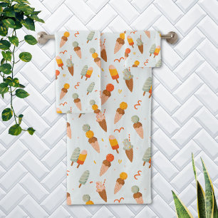 Cute Summer Ice Cream Pattern Bath Towel Set