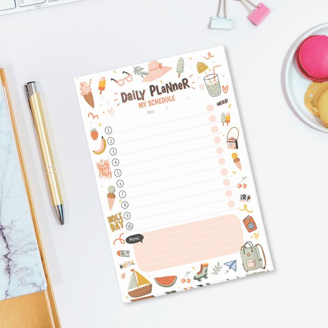 Cute Summer Illustration Daily Planner Post-it Notes (In situ)