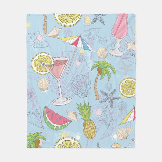 Cute summer illustration pattern with watermelon,  fleece blanket (Front)