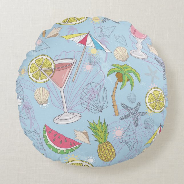 Cute summer illustration pattern with watermelon,  round cushion (Front)