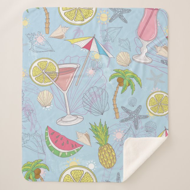 Cute summer illustration pattern with watermelon,  sherpa blanket (Front)