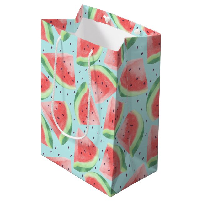 Cute Summer Kawaii Watercolor Watermelon Medium Gift Bag (Front Angled)