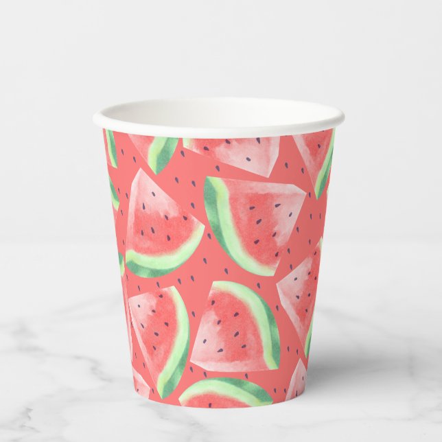 Cute Summer Kawaii Watercolor Watermelon Paper Cups (Front)