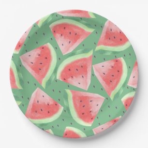 Cute Summer Kawaii Watercolor Watermelon Paper Plate
