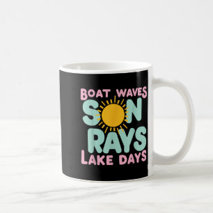 Cute Summer Lake Life Beach Boat Waves Sun Rays Coffee Mug