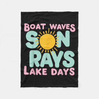 Cute Summer Lake Life Beach Boat Waves Sun Rays Fleece Blanket