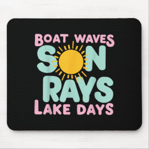 Cute Summer Lake Life Beach Boat Waves Sun Rays Mouse Pad