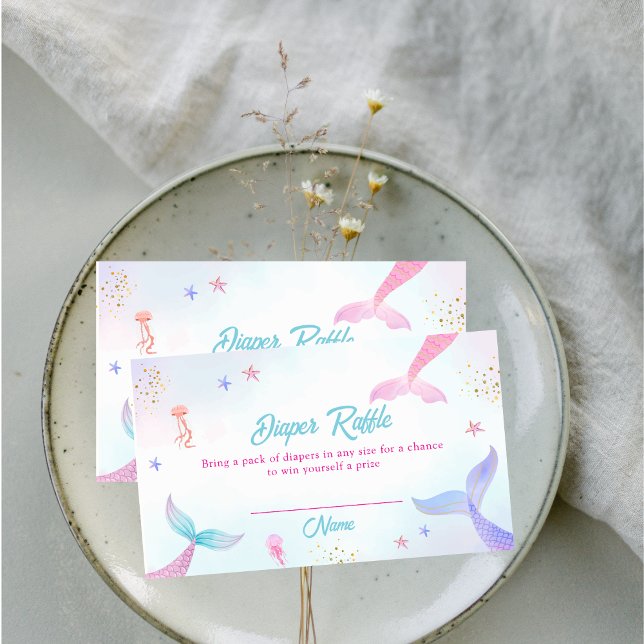 Cute Summer Mermaid Tail Diaper Raffle Baby Shower Enclosure Card (Cute Summer Mermaid Tail Diaper Raffle Baby Shower Enclosure Card)
